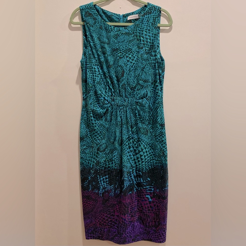 Calvin Klein, Size 14, Green-Purple, Ombré Snakeskin Bodycon Dress - Picture 2 of 8